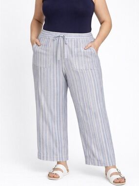 GAP Linen Blend Pull On Pants XXL Blue White Stripe Wide Leg Beach Coastal beach